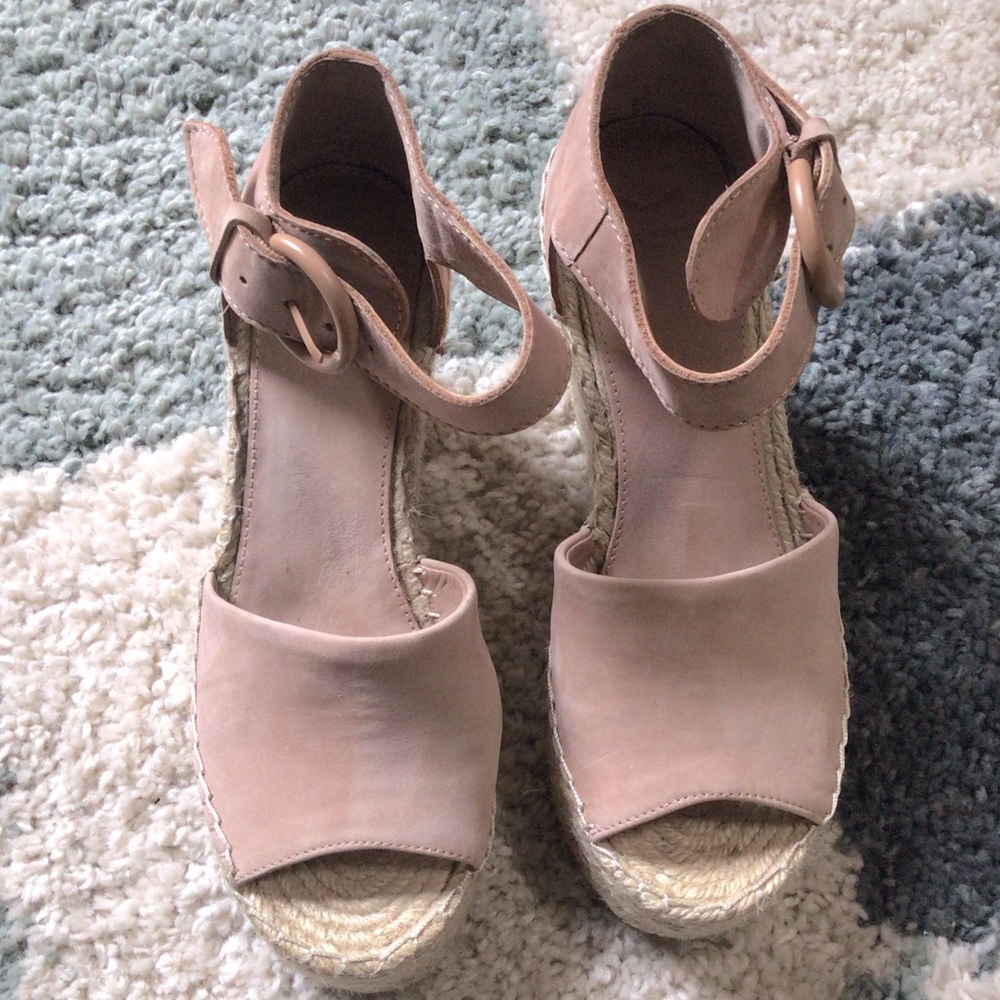Marc Fisher Adalyn Peep-Toe pink/tan 6.5 Espadrilles wedges